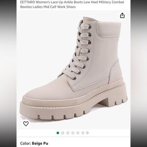 Biege Matte Combat Lace Up Boots